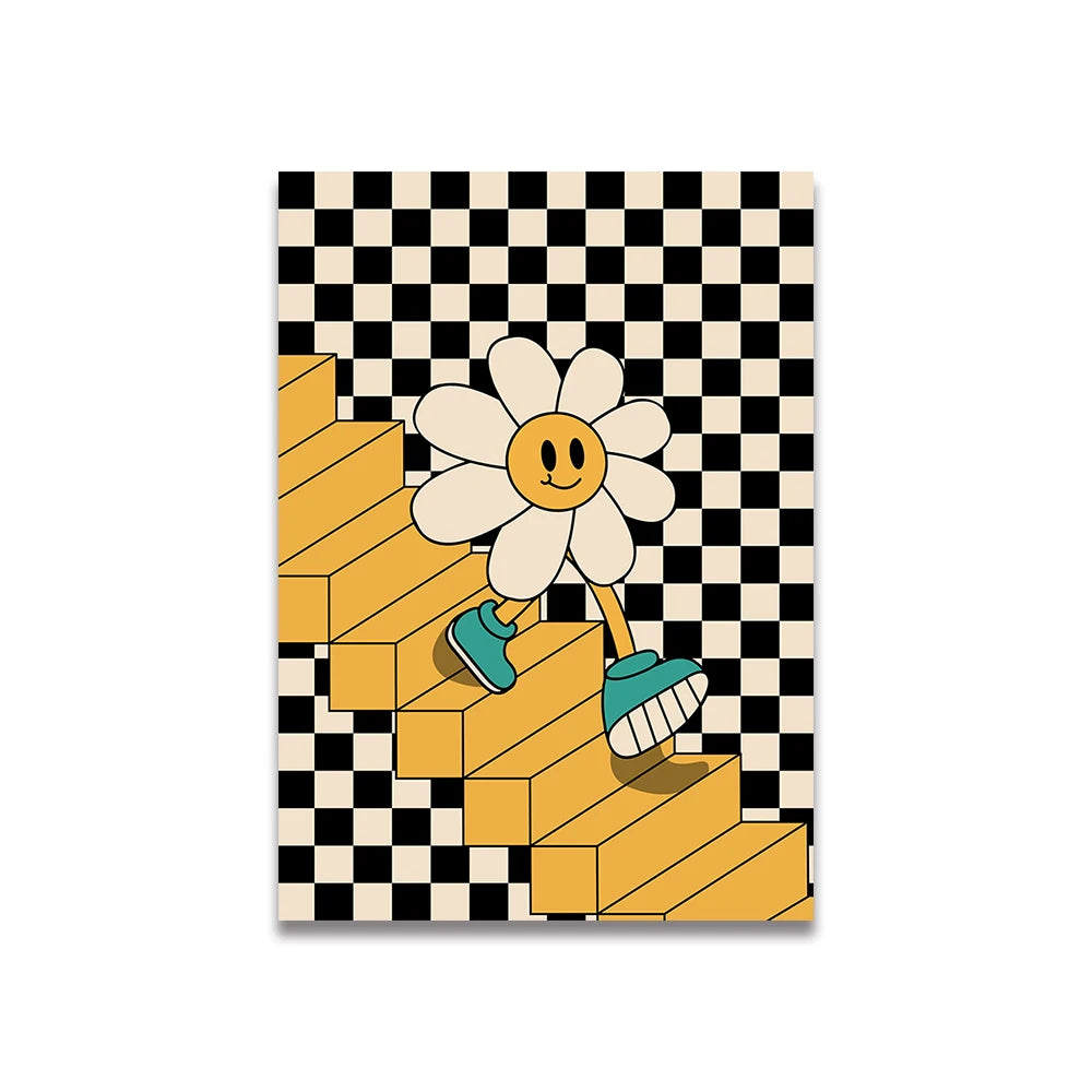 Simplicity Vintage Pink Cartoon Print Canvas Posters Wall Art Poster Home Decor Canvas Print Painting Living Room Bedroom Decor Quick Pick Grocers